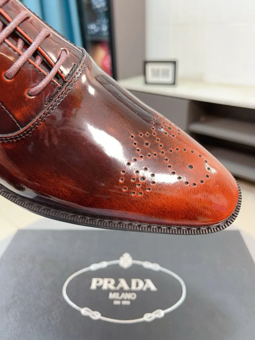 Men's shoes 💰540🌹🌹【PRADA Leather Shoes】Top purchasing agent Original imported Italian custom cowhide leather surface, fully imported water-dyed breathable cowhide lining, original factory special molded sole super comfortable, size: 38-44